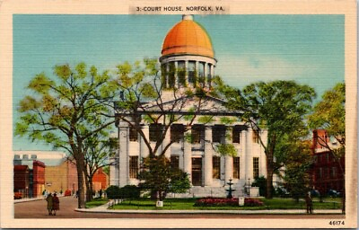 #ad Norfolk VA Court House Boy Scout Zero Mile Post Virginia Linen postcard FP2 $4.79