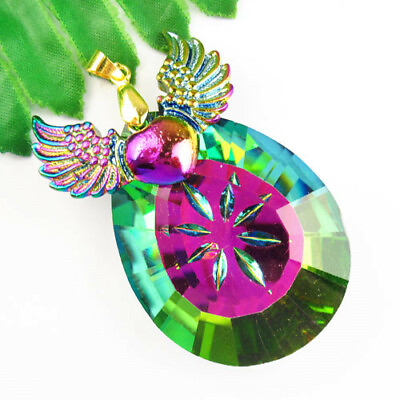 #ad Rainbow Tibetan Silver Wing Heart amp; Titanium Crystal Teardrop Pendant FS4320 $10.13