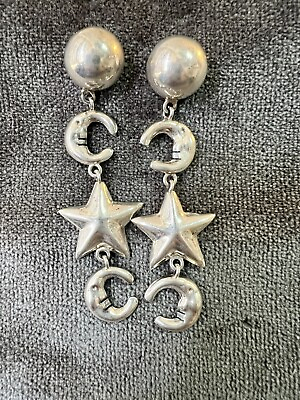 #ad Large TAXCO Sterling Silver Moon amp; Stars Post Earrings $87.00