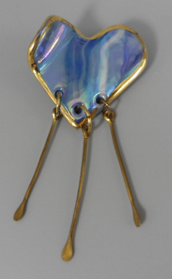 #ad Vtg Girandole Heart Brooch Ceramic Brass Fringe Artisan Handmade Valentines Day $14.00