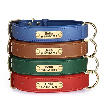 #ad PERSONALIZED Pet Collar Leather Soft Padded Custom Dog Cat Engraved Name Collars $12.95
