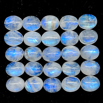 #ad #ad 25 Pcs Natural Rainbow Moonstone 11x9mm Oval Blue Shines Cabochon Gemstones Lot $19.99