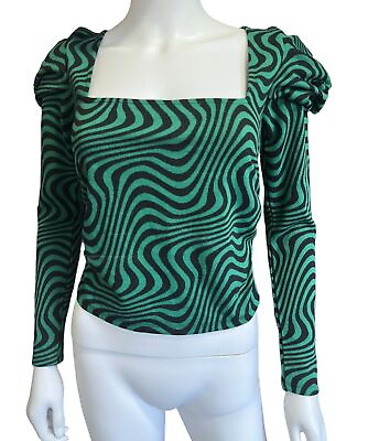 #ad NEW ZARA Green Black Puff Long Sleeves rave festival top Animal Print size S $37.84