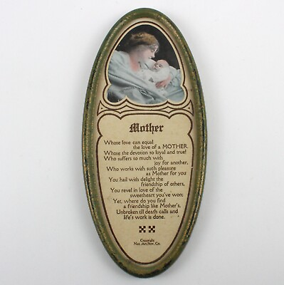 #ad Mother Poem print Tin Oval Frame with glass Nat Art Nov Co NATCO 1940s Vintage $14.95