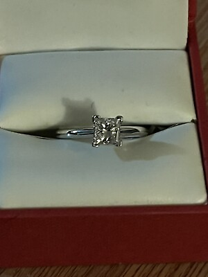#ad 0.64 Ct Princess Cut Simulated Solitaire Engagement Ring In 14K White Gold $699.00