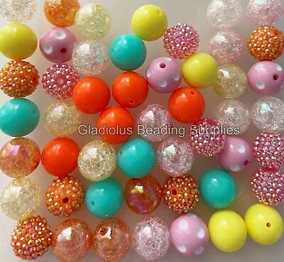 #ad 50 Qty 20mm Beads Colorful theme Beads Bubblegum Beads Acrylic Beads #83 $16.29