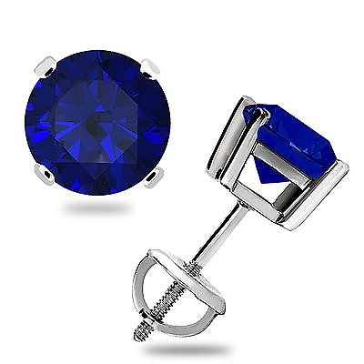 #ad 1.0 Ct Lab Created Blue Sapphire Basket Stud Earrings Screw Back 14k White Gold $87.24