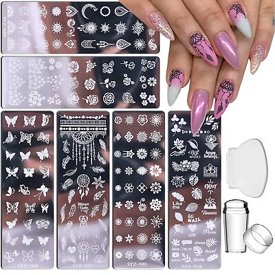 #ad Nail Stamp Plate Kit 6 Pcs Nail Stamping Plates 1 Stamper 1Scraper Butterfly $12.25