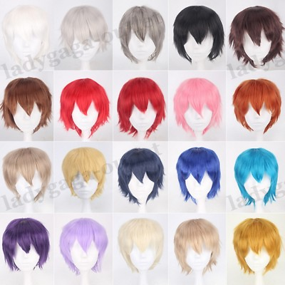 #ad Women Mens Short Anime Wigs Ombre Straight Hair Wig Cosplay Synthetic Costume lg $14.64