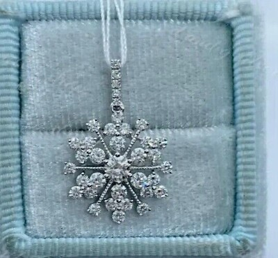 #ad 2Ct Round Cut Lab Created Diamond Snowflake Pendant 14K White Gold Plated $104.30