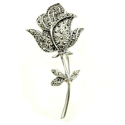 #ad Round 2mm Champagne Marcasite 925 Sterling Silver Rose Flower Brooch $45.00