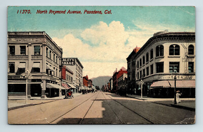 #ad c1921 Postcard Pasadena CA North Raymond Ave Cars Aemegraph Co $6.26