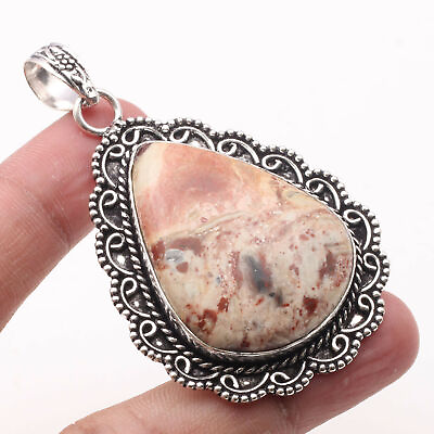 #ad Red Jasper Sterling Silver Plated Pendant 2.1quot; Gemstone Jewelry W17960 $3.67