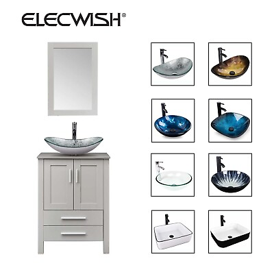 #ad Modern 24quot; Bathroom Vanity Vessel Sink Set Cabinet with Faucet Drawers amp; Mirror $199.99