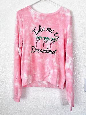 #ad NWT Wildfox Take Me To Dreamland Pink Wash Palm Trees Sweatshirt Size M $45.00