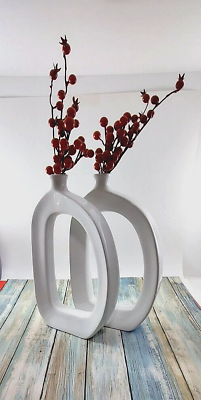 #ad 2 Elegant Modern Minimalist Ceramic Bud Vases White 11.5quot; Home Decor READ $21.99