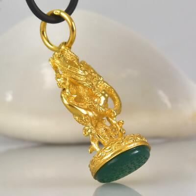 #ad Gold Vermeil Sterling Green Chalcedony Dragon Fob Seal Stamp Pendant 14.53 g $186.00
