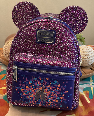 #ad Disney Loungefly Disneyland Purple Sparking Sequin Mini Backpack Sold Out New $137.00