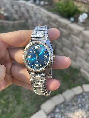 #ad Mens Silver Sapphire Watch Untested A10 $8.00