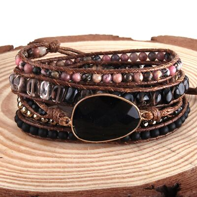 #ad Woven Wrap Bracelet Beaded Chain Bangle Black Stone Charms Women Beads Bracelets $22.41