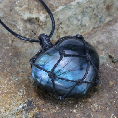 #ad Handmade Dragon Heart Labradorite Crystal Necklace Natural Stone Wrap Braid Pend $12.99