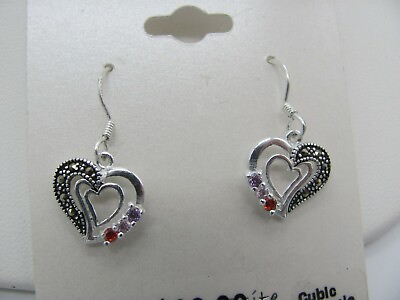 #ad NEW Sterling Silver 925 amp; Cubic Zirconia Heart Pierced Earrings Love $16.99