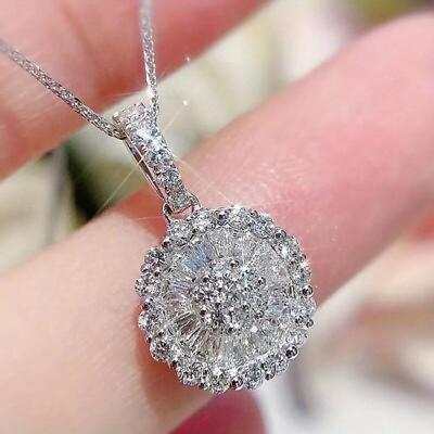 #ad Shiny Round Zircon 925 Silver Plated Pendant Necklace Women Daily Party Gift $15.98