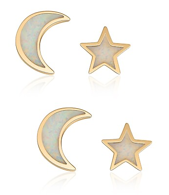 #ad Buyless Fashion Women 14K Plated Opal Star Moon Earrings Sterling Silver 2 Stud $11.67