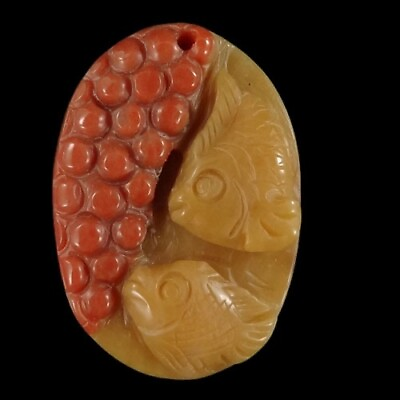 #ad BI31103# Hand Carved Cameo Fish Multi color Jade Pendant Bead Gemstone $19.99