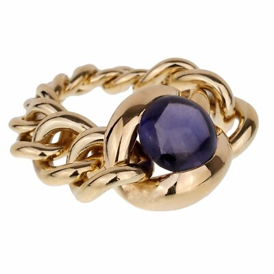 #ad Chanel Iolite Chain Link Yellow Gold Ring Size 6 1 2 18k Heart $5028.00