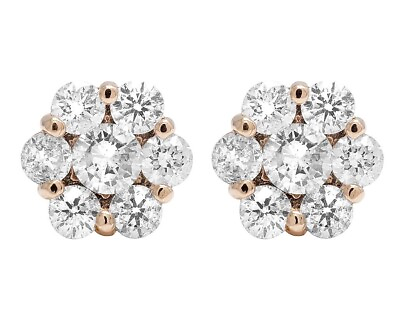 #ad 2.52 ct. VS1 natural diamond 10mm cluster earrings 14kt Rose gold flower $2600.00