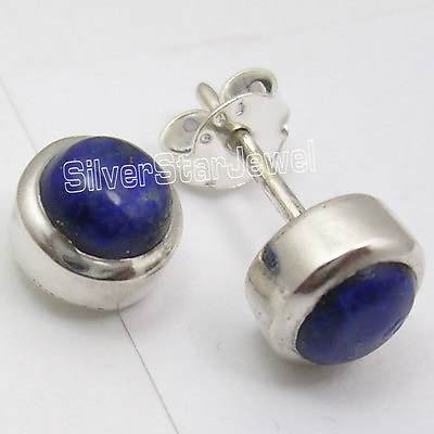 #ad 925 Sterling Silver LAPIS LAZULI Stud Earrings 0.8CM $8.50