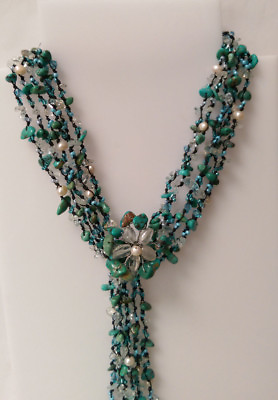 #ad Turquoise freshwater Pearl Multi Strand Semiprecious Stone Necklace AU $79.00