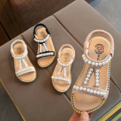 #ad Toddler Child Kids Baby Girls Pearl Crystal Single Princess Roman Shoes Sandals $15.95