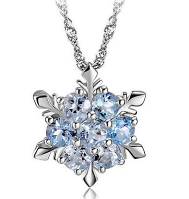 #ad Sterling Silver Plated BLUE Topaz CZ Frozen Snowflake Crystal 18quot; Necklace Gift $4.98
