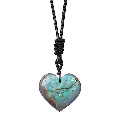 #ad Labradorite Necklace Natural Stone Pendant Heart Shape Moonstone Necklaces $8.54