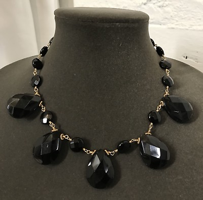 #ad ROCK STAR by Martha Driver Hand Made NECKLACE Pear Black Onyx Stones GF $210 $33.00