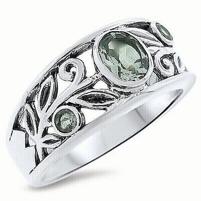 #ad NATURAL GREEN AMETHYST 925 STERLING SILVER NOUVEAU ANTIQUE STYLE RING 840Z $31.00