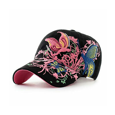 #ad Baseball Cap For Women With Butterflies And Flowers Embroidery Adjustable $12.01