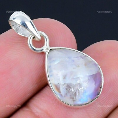 #ad Natural Rainbow Moonstone Gemstone Pendant White 925 Sterling Silver Jewelry $8.99