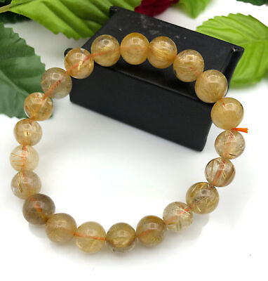 #ad 100% Natural Golden Rutilated Quartz AAA Round Beads Bracelet $115.00