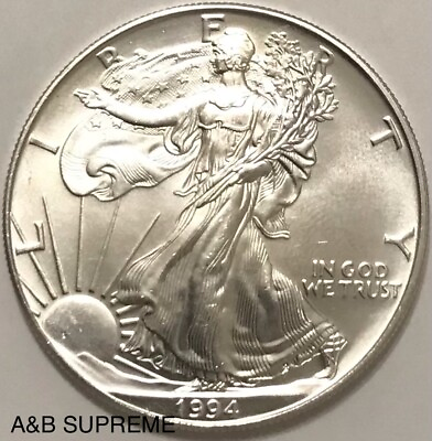 #ad 1994 American Silver Eagle 1 Troy Oz .999 Fine Silver Superb Gem Bu Uncirculated $89.89