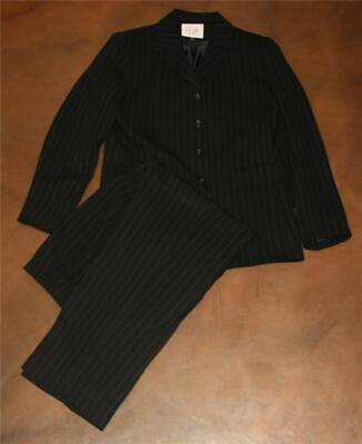 #ad Le Suit Petite 2 Pc Pant Suit 10P Black W White Pinstripe Lined Womens Blazer $39.99