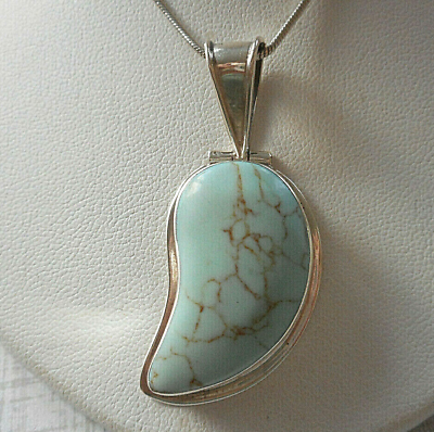 #ad Mexico Sterling Silver Robin#x27;s Egg Blue Turquoise Pendant 2861F $78.00