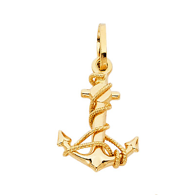 #ad Gold 14K Real Solid Yellow Gold Anchor Pendant For Men Women Anchor Pendant $117.98