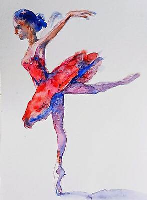 #ad Women Ballet Dancer Watercolor artballerina Danceroriginal painting 6x9quot; $19.98