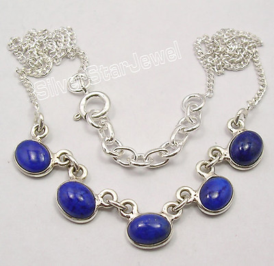 #ad 925 Sterling Silver Genuine LAPIS LAZULI EXTRA ORDINARY Necklace 16.8quot; $16.99