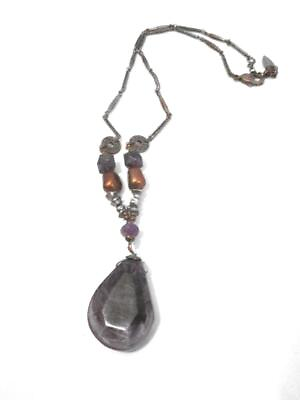 #ad 22quot; Coldwater Creek Pendant Necklace Bronze Tone Chain Dusty Purple Pendant $12.00