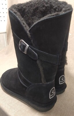 #ad Bearpaw Tatum Boots Women#x27;s Black Suede Wool Sheepskin Lined Size 7 $22.45
