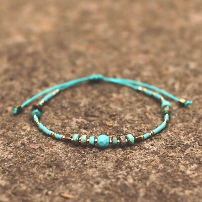 #ad Natural Turquoise Stone Braided Bracelet Turquoise Gemstone Bracelet Handmade $12.90